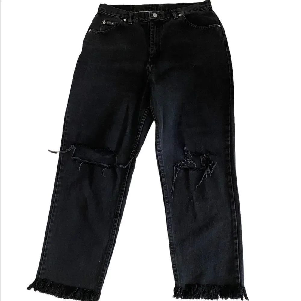 Riders by Lee Petite Denim Black Fringed Bottom Jean